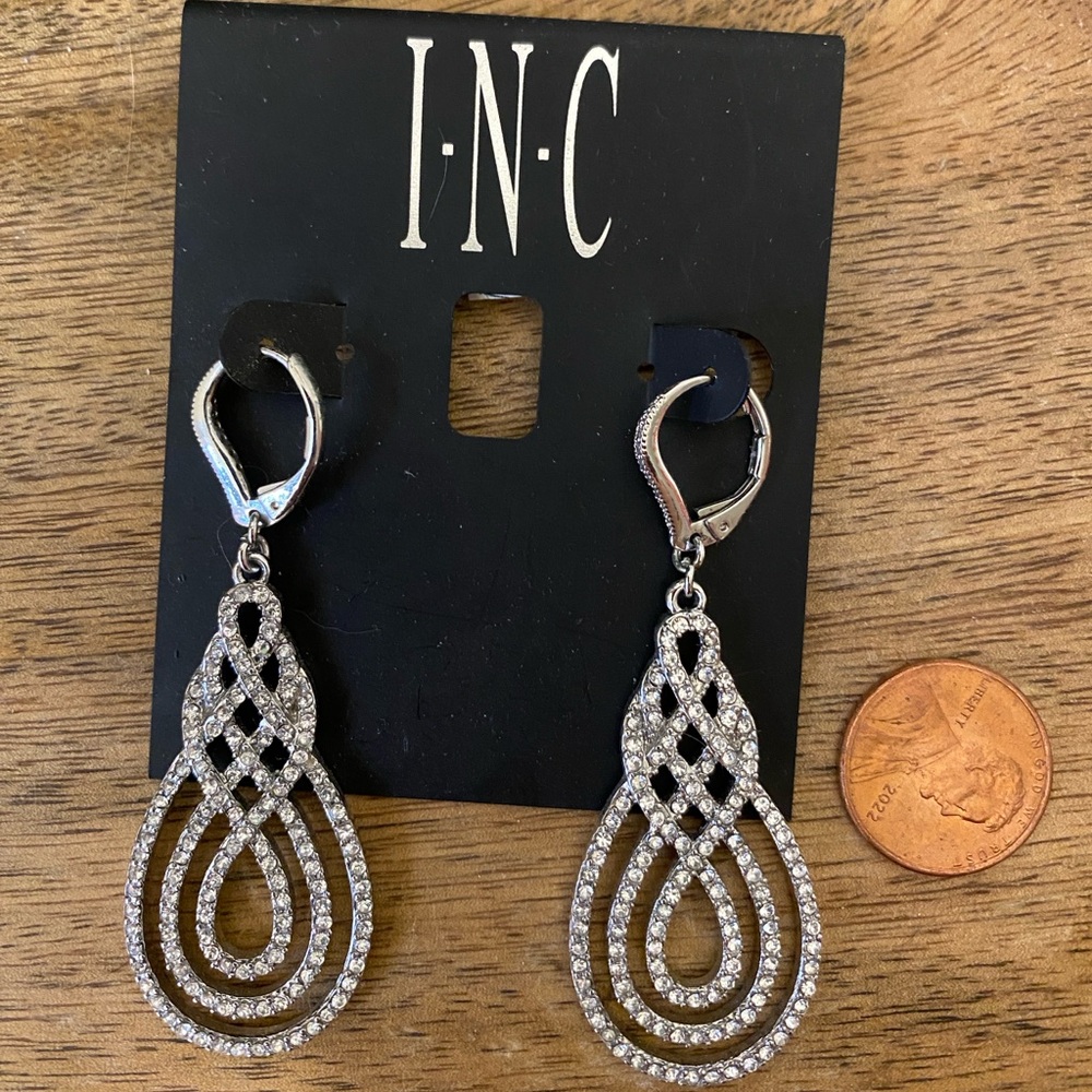 INC Rhodo saturn drop part crystal wedding Earrings